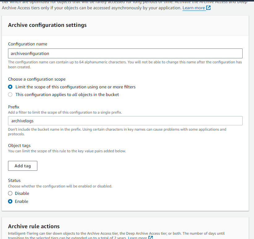 aws S3 Intelligent archive configuration 