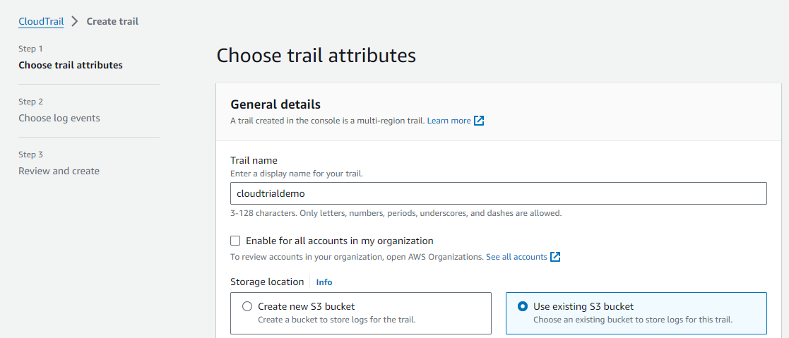 aws cloudtrial setup